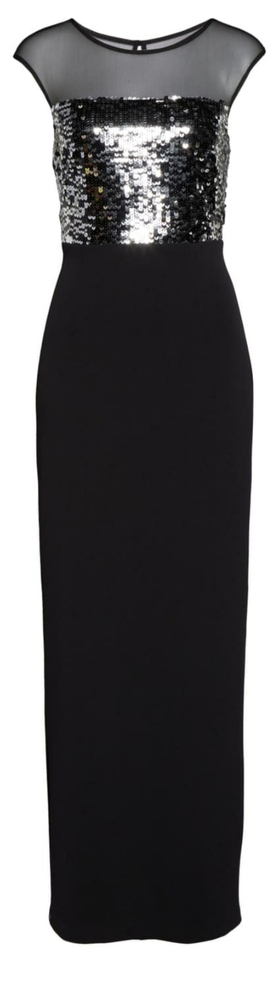 Vince Camuto Black sequin and mesh Bodice gown